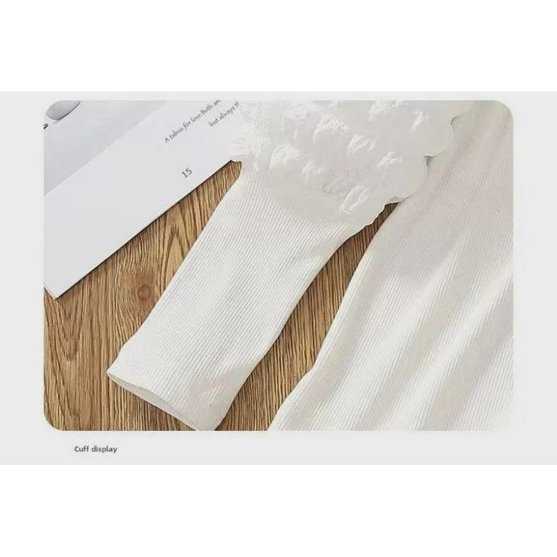 Girls' Thickened Puff Sleeve Long-Sleeve T-Shirt, Half-High Collar, Spring/Autumn 2024, Baby & Toddler Top