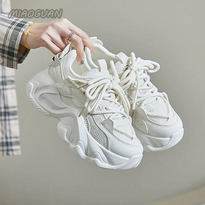 Женские кроссовки на платформе, новые, весна-осень, повседневные, массивные, женские, вулканизированные, бежевые, черные, на шнуровке, спортивные, теннисные, Zapatillas