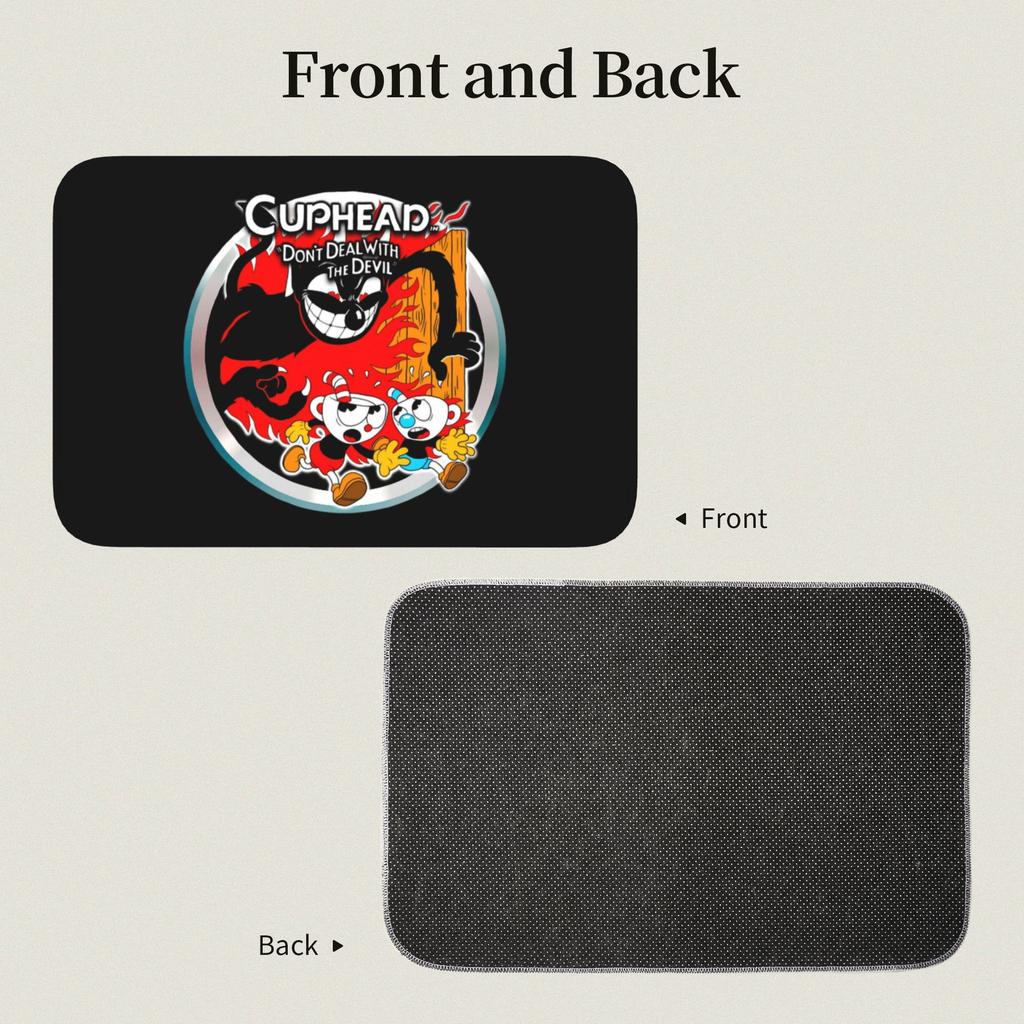 Custom Cuphead's Mugman Front Door Mat Anti-Slip Indoor Waterproof Cartoon Game Doormat Kitchen Bedroom Entrance Rug Carpet