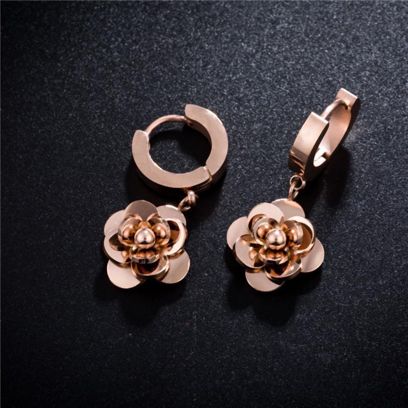 Rose Gold Geometric Titanium Steel Earrings for Women - Stylish, Simple Designs