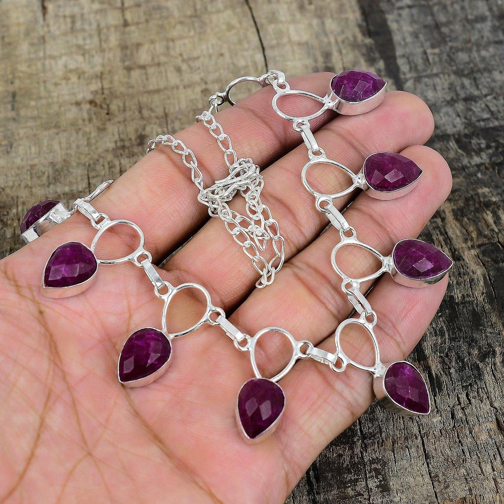 Kashmir Ruby Silver Necklace, Kashmir Ruby Necklace, Gemstone Necklace, 925 Sterling Silver Jewelry, 925 Silver Crystal Dainty Necklace For Her