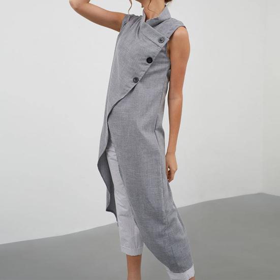 Женская длинная рубашка с крестом, асимметричная летняя однотонная однобортная туника, уличная одежда