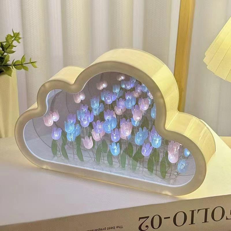 Тюльпан Ночник: Креативное DIY Зеркальное Цветочное Море Атмосфера, Ручной Работы Настольное Украшение Подарок