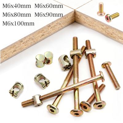 10 шт. M6x40/60/80/90/100 мм Комплект мебельных болтов и гаек Винт с шестигранной головкой с бочкообразными гайками Для кровати Стула Шкафа