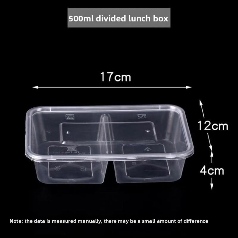 2 Compartment Disposable Food Container with Lid Transparent Plastic Lunch Box Takeaway Meal Box
