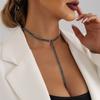Accessories T-Shaped Sexy Black Full Diamond Double Neck Chain Long Necklace Women'S Clavicle Claw Diamond Chain Necklace