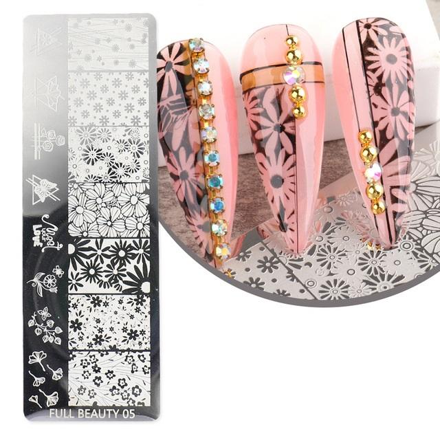 Прямоугольные штампы для дизайна ногтей своими руками, шаблоны изображений для дизайна ногтей из нержавеющей стали, 6 различных узоров