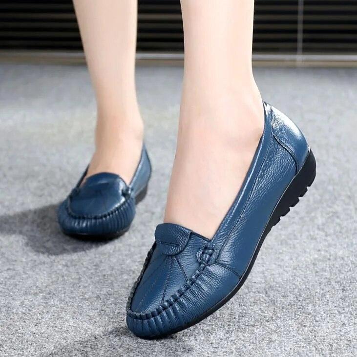 Туфли из 100% натуральной кожи, женские балетки, женская повседневная обувь из коровьей кожи, черный, синий, красный, желтый, большие размеры 42