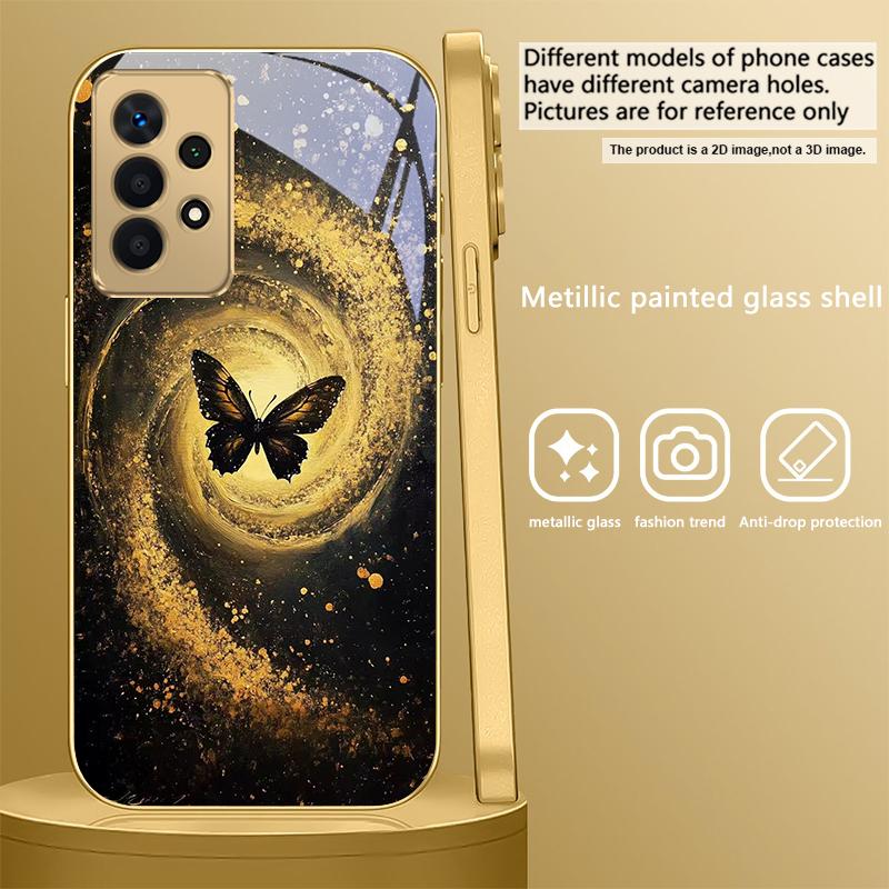 Vortex Черная бабочка Для Samsung A 31 32 A33 A34 35 14 A15 13 A16 25 26 50 52 53 54 55 56 70 71 72 73 Золотой стеклянный чехол для телефона
