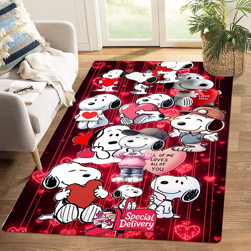 Cute Snoopy print decorative rug, perfect for home, bedroom, bedside, or office use, including swivel chairs.