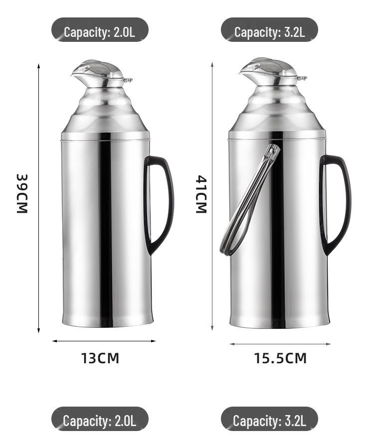 Large Capacity Stainless Steel Insulated Hot Water Bottle with Glass Liner - Old-fashioned Tea Pot for Home, Dorm, or Commercial Use