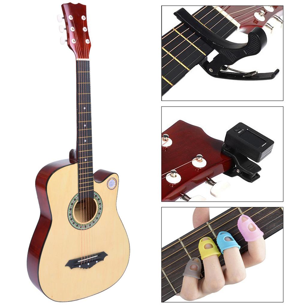 38in Acoustic Guitar Musical Instrument Set with Tuner Capo for Beginner