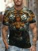 Men'S Print Short-Sleeved T-Shirt - Snow Tiger Pattern Polyester Fiber Breathable Comfortable Casual Top Men'S Fashion Casual Round Neck Print