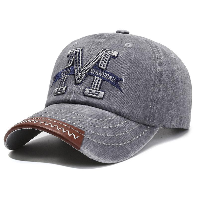 Spring and Autumn Retro Peaked Cap Men's Ladies Outdoor Sun Hat Washed Denim Old Letter M Embroidered Baseball Cap