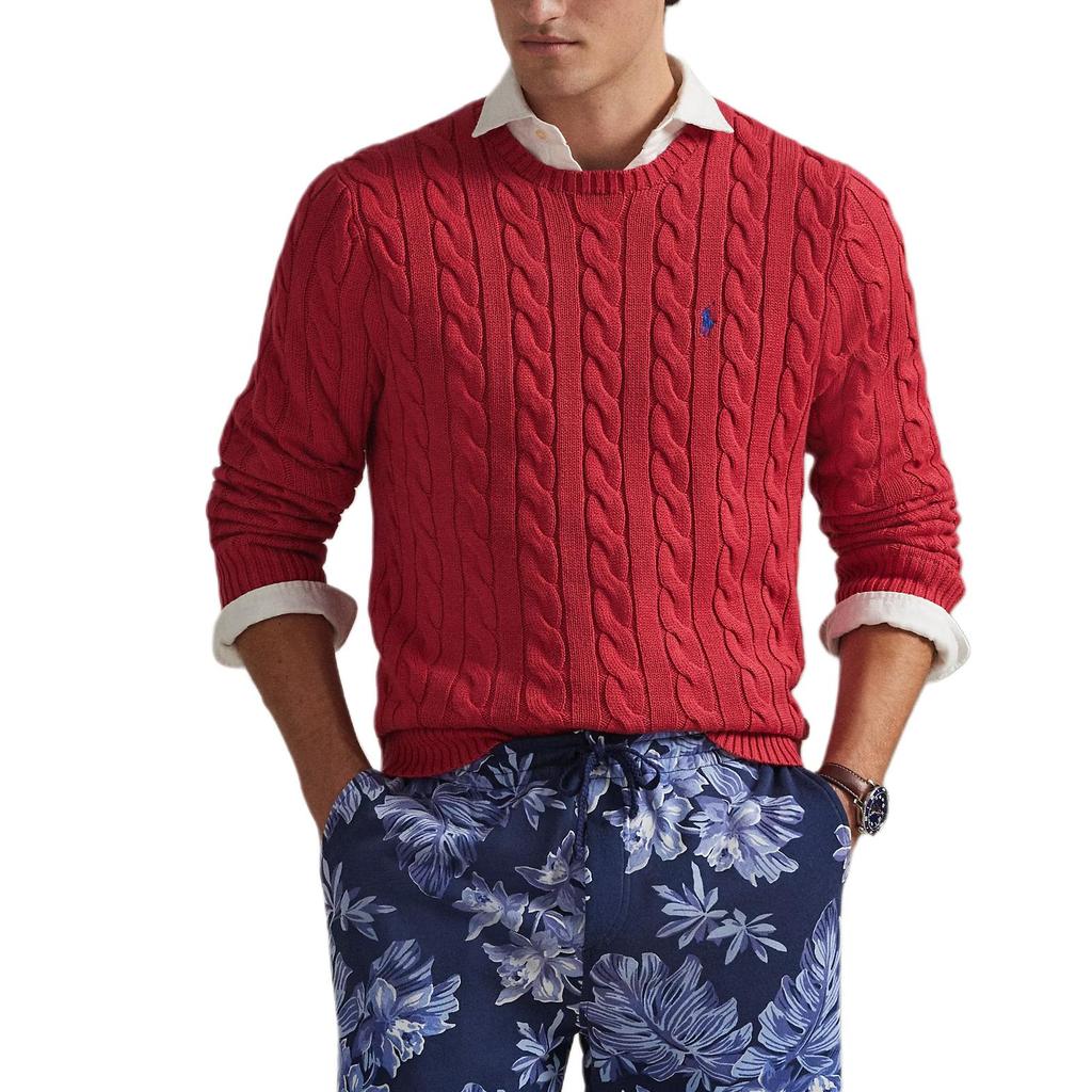 Polo Ralph Lauren Осень/Зима 25 Обычная посадка Свитер с косами из хлопка с круглым вырезом с длинным рукавом Мужской свитер 710775885-525