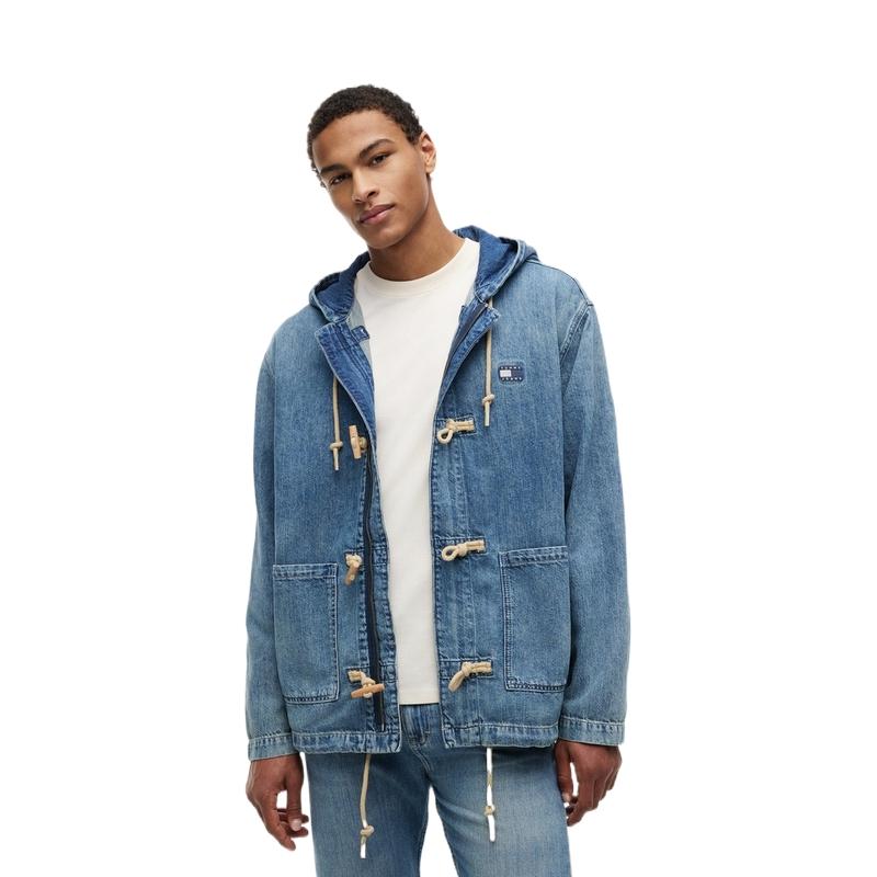Tommy Hilfiger Cotton Linen Blend Vintage Lightweight Distressed Loose Fit Hooded Denim Jacket Unisex jackets DM0DM23080