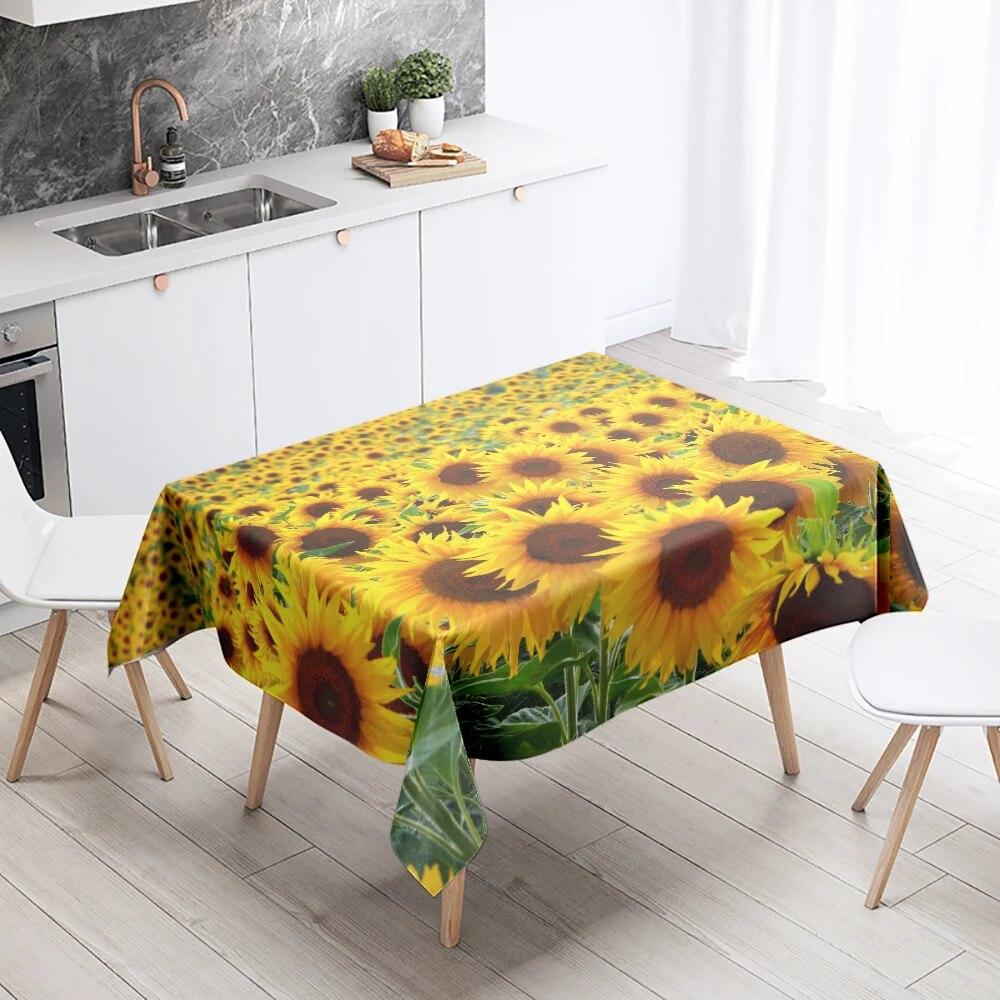 Sunflower Tablecloth Floral  Stain Resistant Waterproof Rectangular Kitchen Dining Table Home Decor