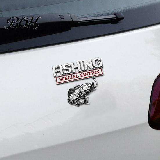 Premium Fishing Car Accessory Special Edition Emblem, Bass Badge for Vehicle, Waterproof Fishhook Metal Sticker Aluminum Fish Hook Decal Truck