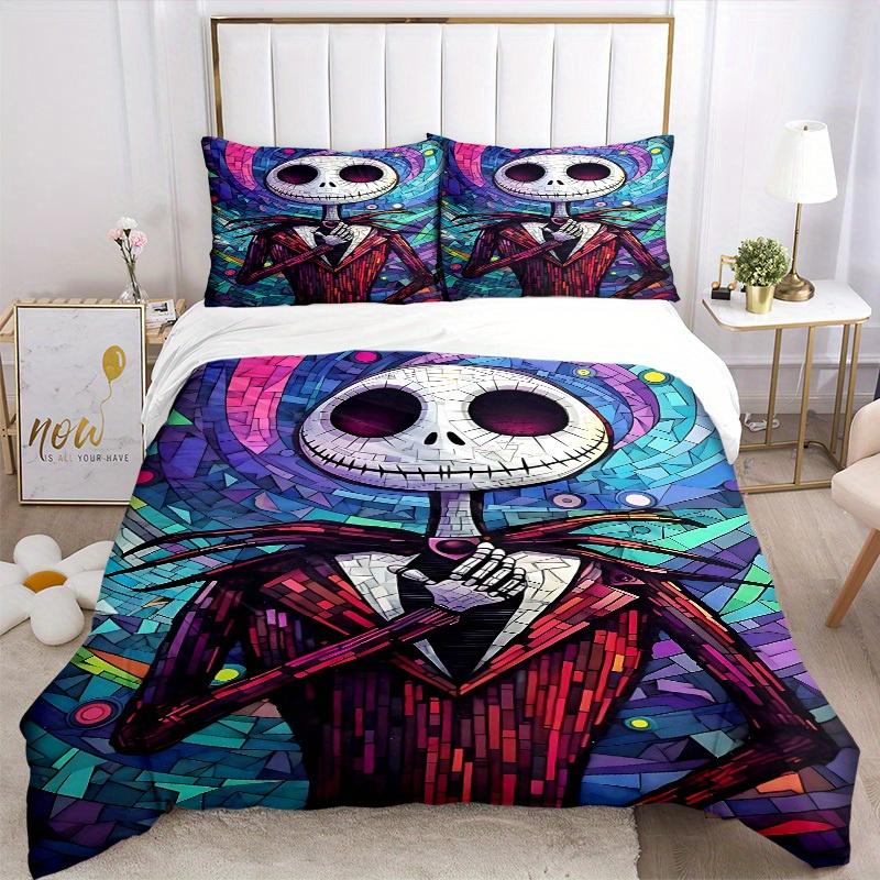3pcs set Skeleman, NightmareBeforeChristmas1pc of quilt cover+2pcs of pillowcase, no core, print bedding, All Seasons Bedroom Setting047