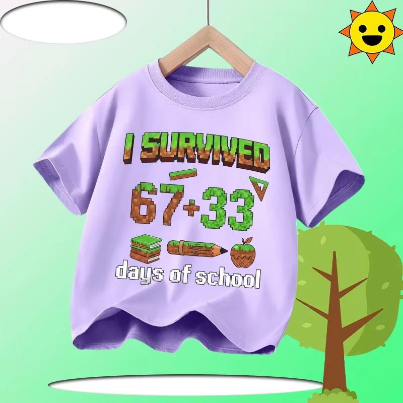 Kids I Survived 100 Days Of School Pixel Graphic TShirt Soft Cotton Wear for Boys Girlsdf0075