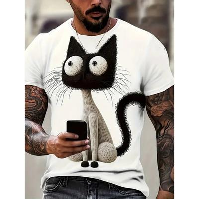 Смешная мужская футболка Aniaml с принтом кота, летняя повседневная футболка с коротким рукавом, уличная мода, свитер с круглым вырезом, мужская свободная одежда