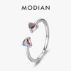 925 Sterling Silver Simple Colorful Hearts Zirconia Adjustable Finger Ring Elegant Wedding Ring For Women Fine Jewelry