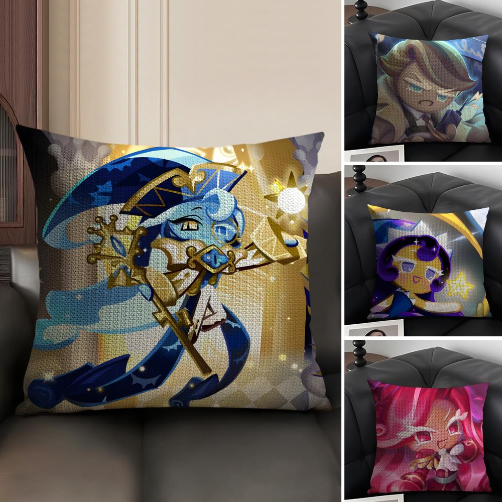 CCookie RunN Kingdom Cartoon Cushion Cover Natural Linen Organic Fabric DoubleSided Printing Sofa Home Decor Gift Pillow Case