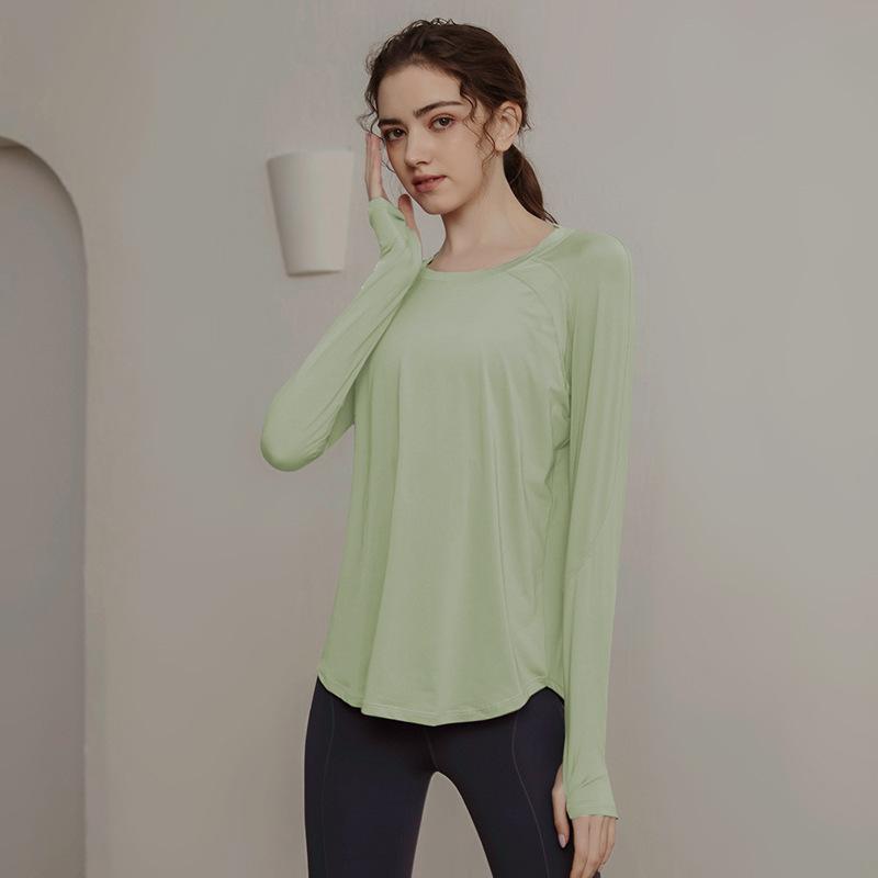 Женская свободная одежда для йоги с длинными рукавами, быстросохнущая дышащая верхняя одежда с круглым вырезом, эластичная одежда для йоги, одежда для тренировок для бега, фитнеса
