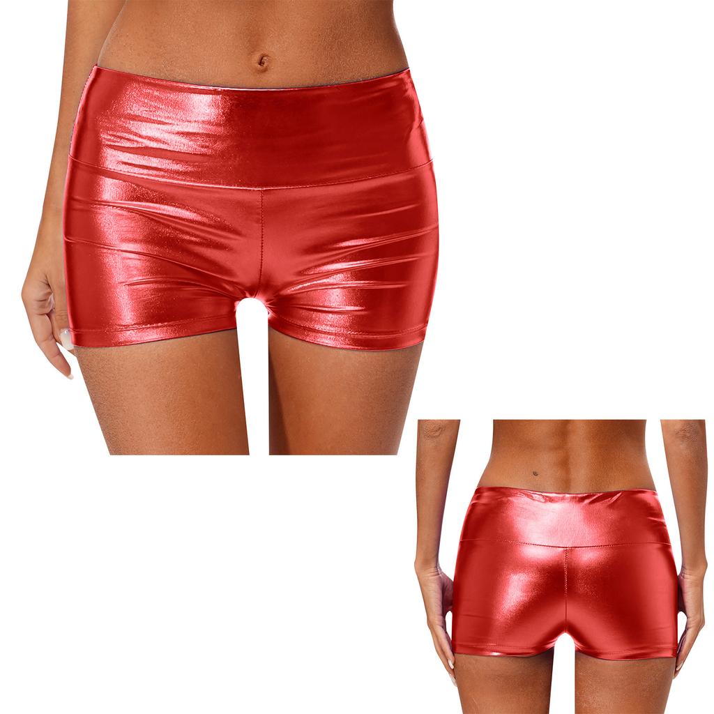 Женские блестящие металлические шорты для танцев с высокой талией, облегающие плавки с широким поясом, спортивная одежда для спортивных гимнастических клубов, карнавалов