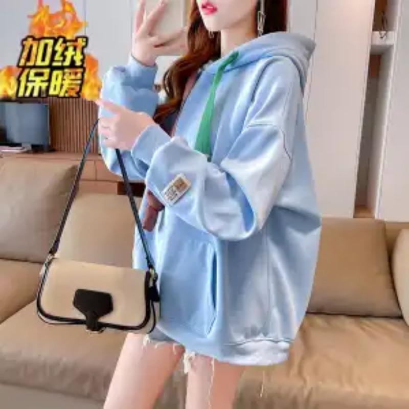 Женская толстовка с капюшоном на осень-зиму, свободная, модная, уютная, плюшевая, утолщенное пальто