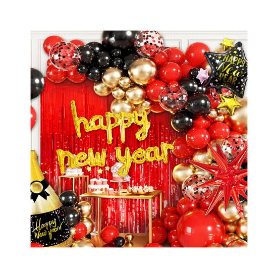 2026 Новогоднее украшение Черно-золотой серебряный латексные шары Фольгированный баннер с буквами Набор для новогодней вечеринки Выпускного вечера