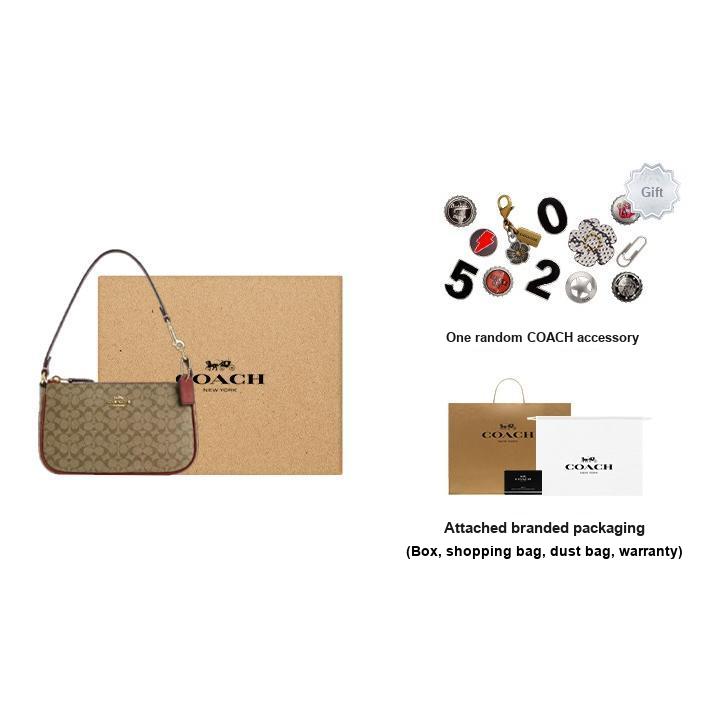 Coach Nolita 19 Классическая Монограмма Застежка-молния Покрытие из Канвы и Гладкая Кожа Клатч на Запястье Маленький Женский клатч Хаки Терракотовый CE698-IMS4L