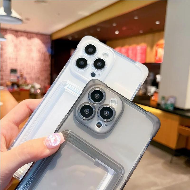 Прозрачный чехол-держатель для карт для iPhone 15 14 Pro Max Plus, кошелек с подушкой безопасности, противоударный прозрачный мягкий чехол для iPhone 13 12 11 Pro Max