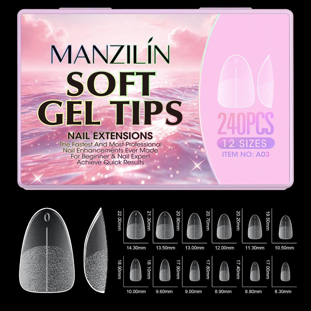 240Pcs Full Cover Soft Gel X Nail Tips Semi-frosted Texture Press on Nails French Manicure Tool