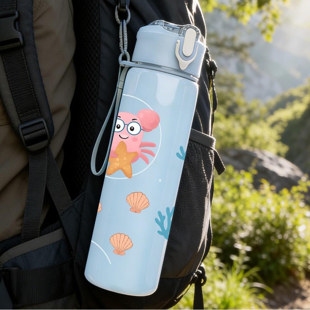 1PC Pink Crab Ocean Seamless Pattern 750ml Color Plastic Sports Water Bottle Leakproof Flip Straw Lid Suitable for Sports Office Home Use