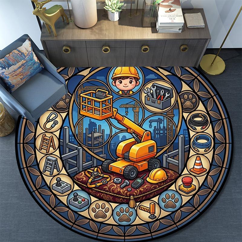 Construction Tools Circle Round Area Rug Under Office Chairs Bedroom Living Room Home Decor