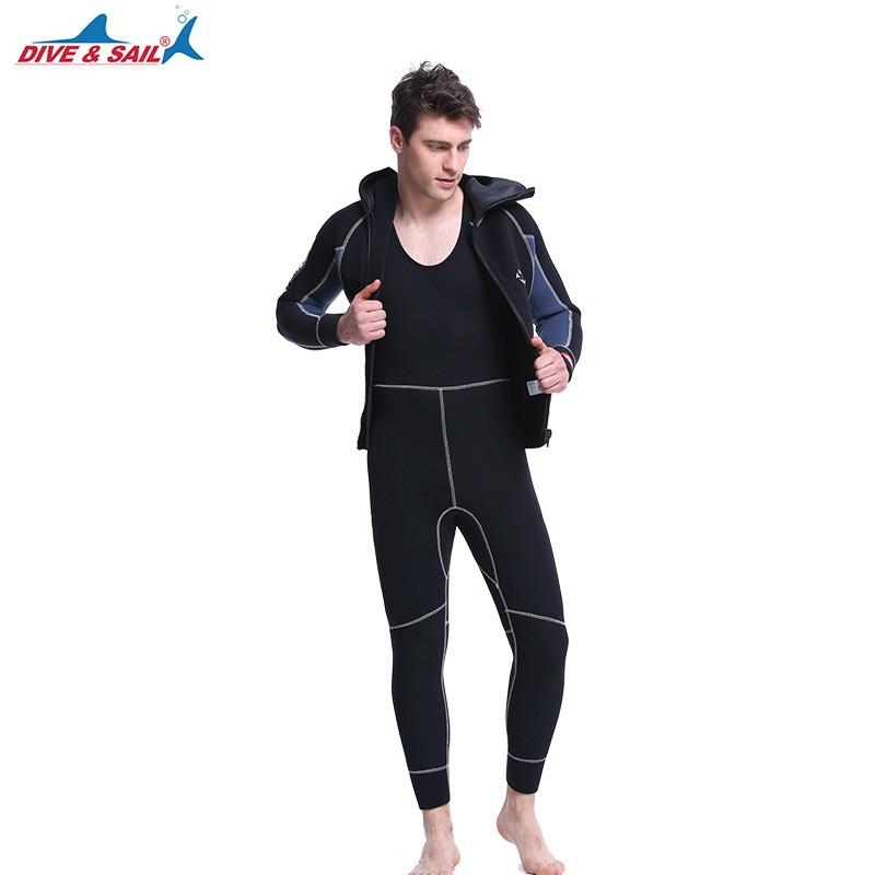 Diving Suit Men's 5MM Long-sleeved Split Hooded Thick Warm Two-piece Wet Snorkeling Surfing