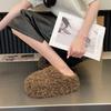 High-End Women's Furry Slippers - Height-Boosting, Thick-Sole, Closed-Toe, Cotton for Autumn/Winter In Apricot, Black, Dark Brown.