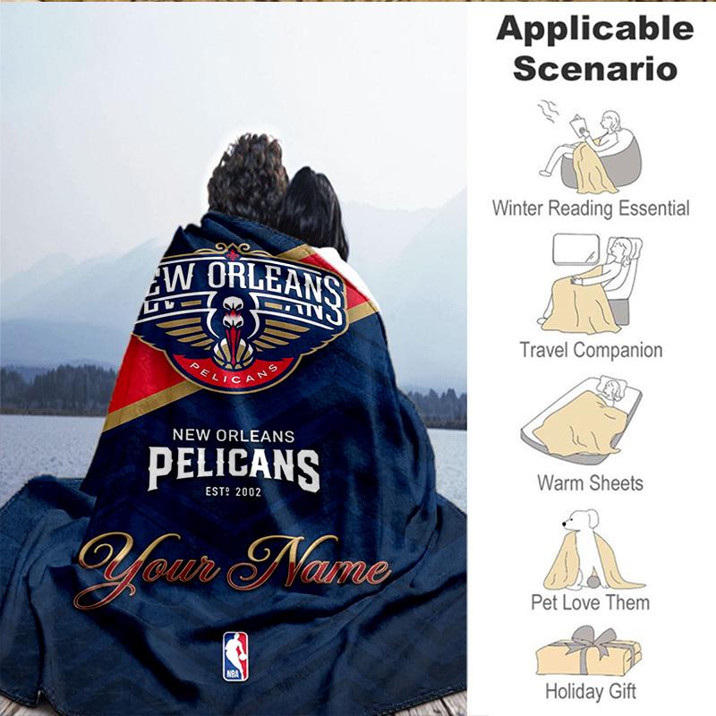1PC Custom Name Blanket Pelicans Team Spirit Flannel blankets Patterns Throw Blanket All-Season Soft Gift for Couch, Bed, Camping, Birthday gifts