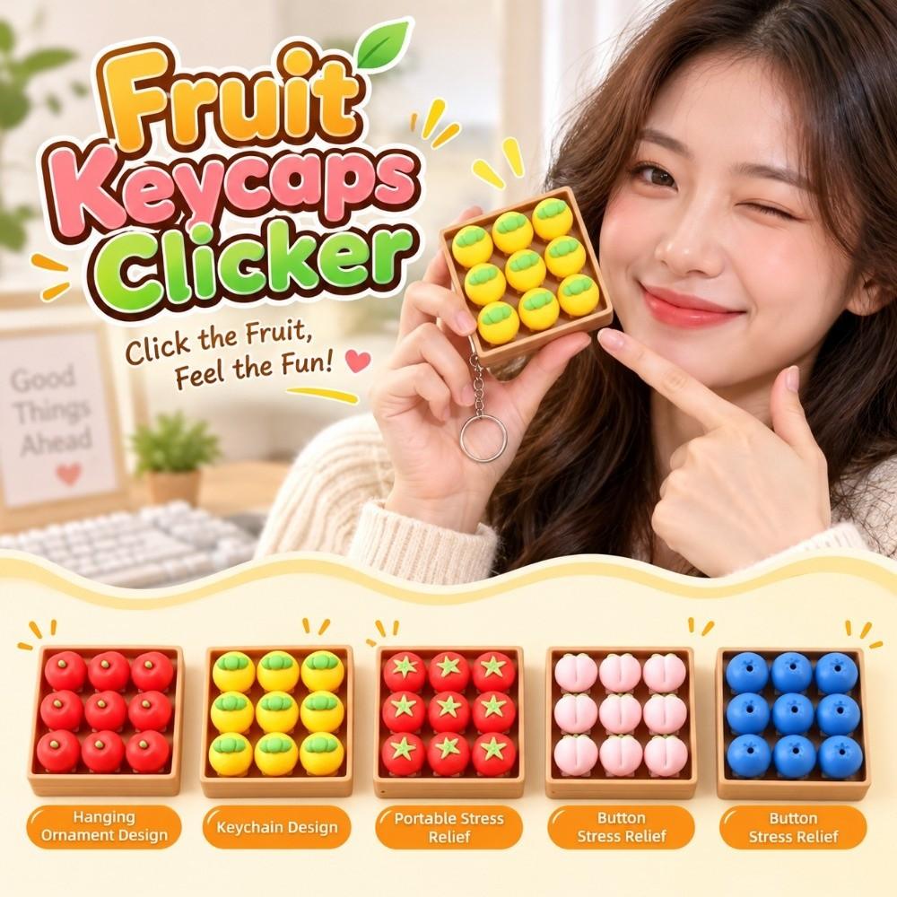 NineGrid Fruit Keycaps Clicker Simulation Keyboard Pendants Press Button Keychain Birthday Gift