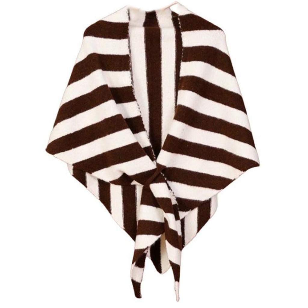 Women's Fashionable Striped Print Knitted Shawl Wool Open Collar Shoulder Top Shawl Scarf