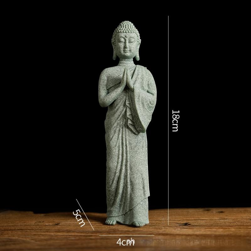 Mini Thai Green Sandstone Figurine; Buddha Desk Decor for Office Zen Ambiance
