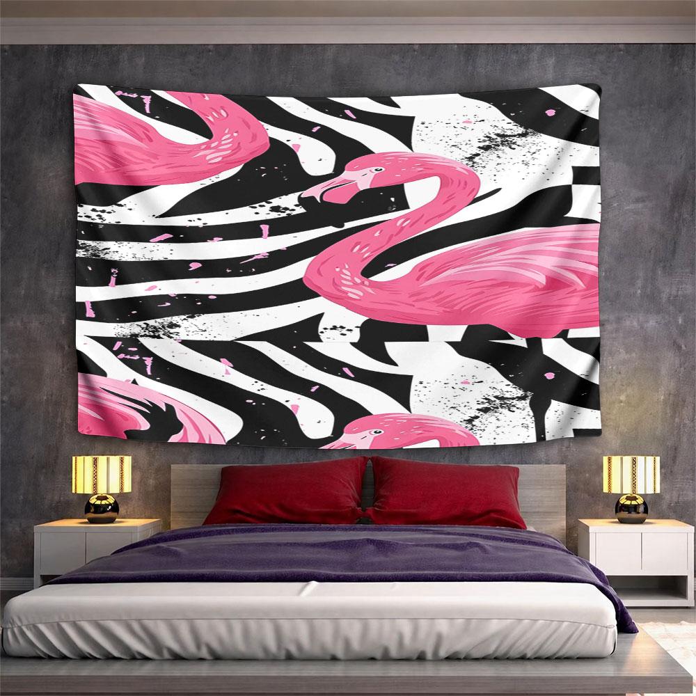 "Pink Flamingos on Zebra Stripe Background" Pattern Wall Hanging Tapestry Decorative Tapestry Home Decor for Bedroom and Living Room