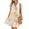 Women's Dresses Short Sleeve V-Neck Floral Printed Loose Casual Temperament Beach Dresses