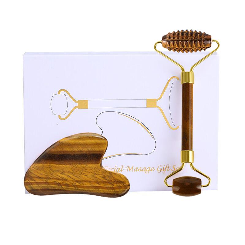 Natural Tiger Eye Jade Roller Guasha Beautiful Massager Facial Scraping Tools Neck Face Massage Anti Wrinkle Relax SPA Stone