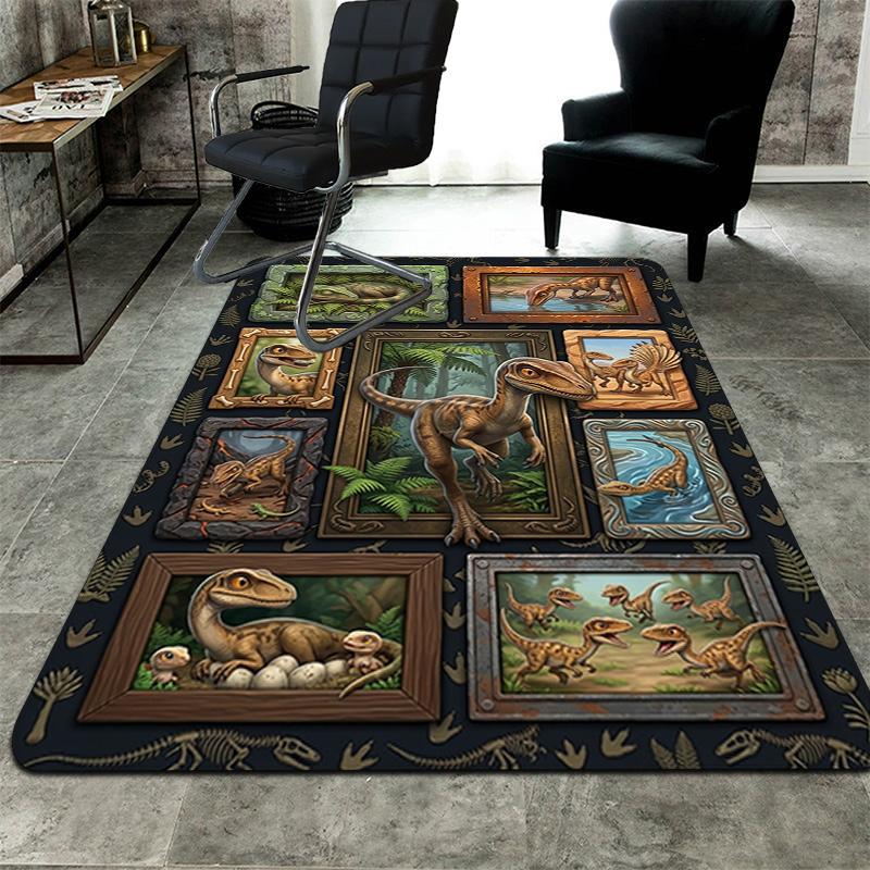 Dinosaur Gallery Pattern Rug Floor Mat for Living Room or Bedroom Soft and Comfortable Carpet a Gift for Birthday and Holiday.