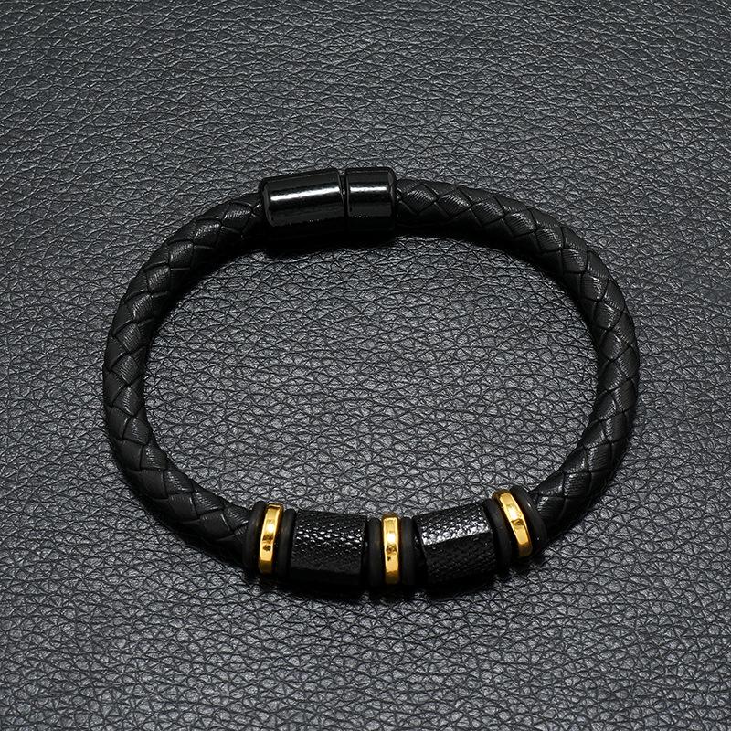 High Quality Luxury Retro Fashion Bracelet, Stainless Steel Bead Magnetic Buckle Accessories, Gift Premium Leather Bracelet