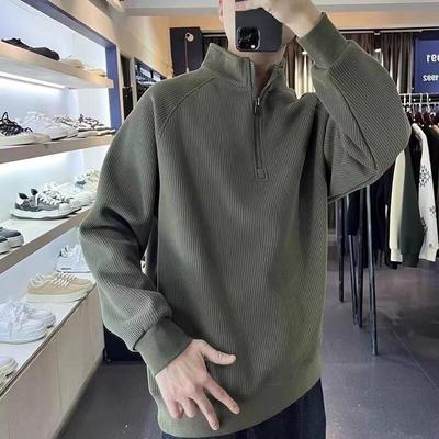 Мужской повседневный свитер с полумолнией, однотонный, без капюшона, осенне-зимний, нишевый, стильный, свободный, универсальный, куртка в стиле хай-стрит