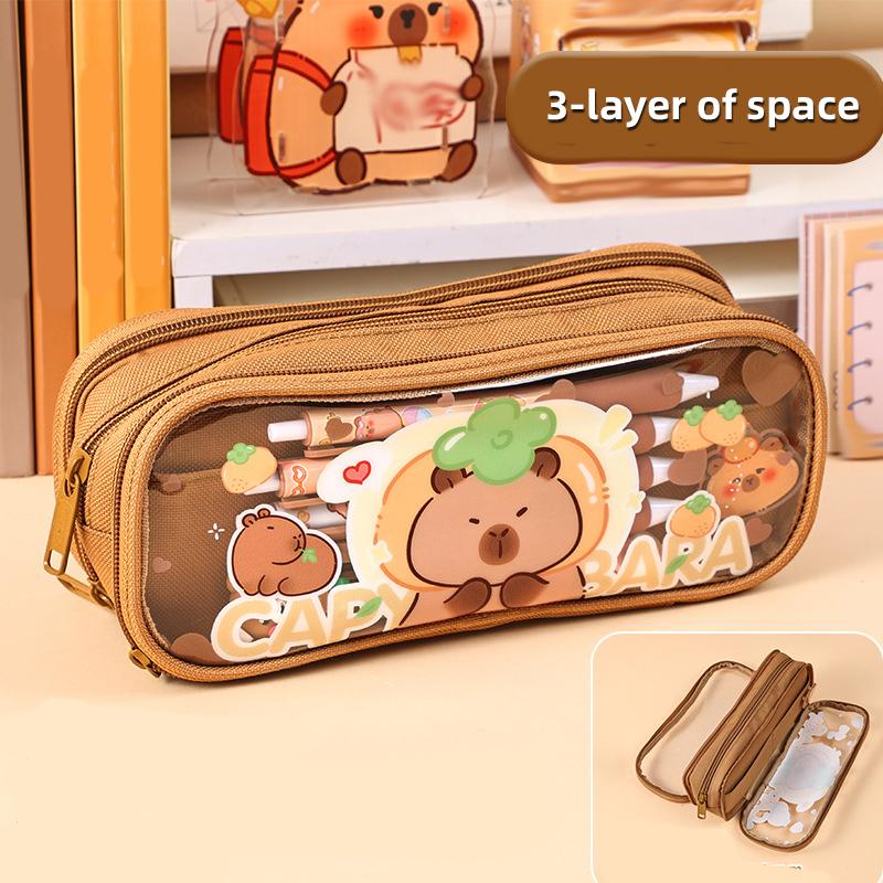 Пенал Капибара Мультяшный Прозрачный Пенал большой вместимости Студенты Дети Многослойный Пенал Сумка для хранения