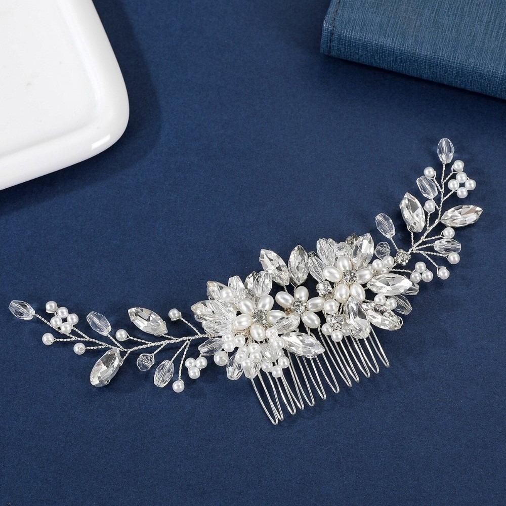 Flower Pearl Hair Combs Jewelry Toothed Insert Comb Creative Rhinestone Hairpin  Party